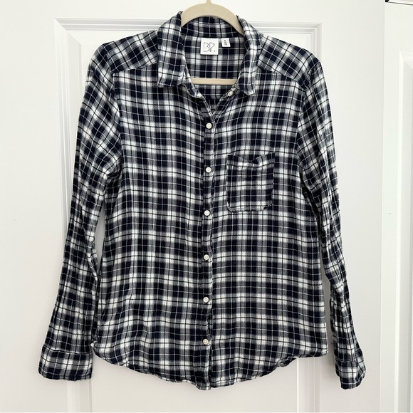 BP Nordstrom Navy Blue & White Fall Plaid Long Sleeve Button Down Shirt - Picture 1 of 12